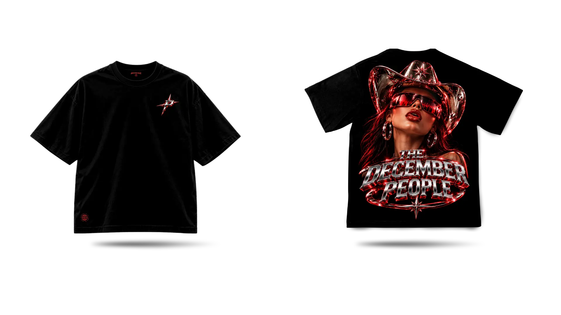 THE DECEMBER PEOPLE black oversized tee, front and back