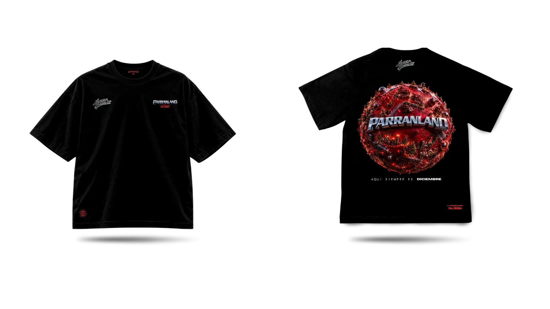 PARRANLAND PLANET black oversized tee, front and back