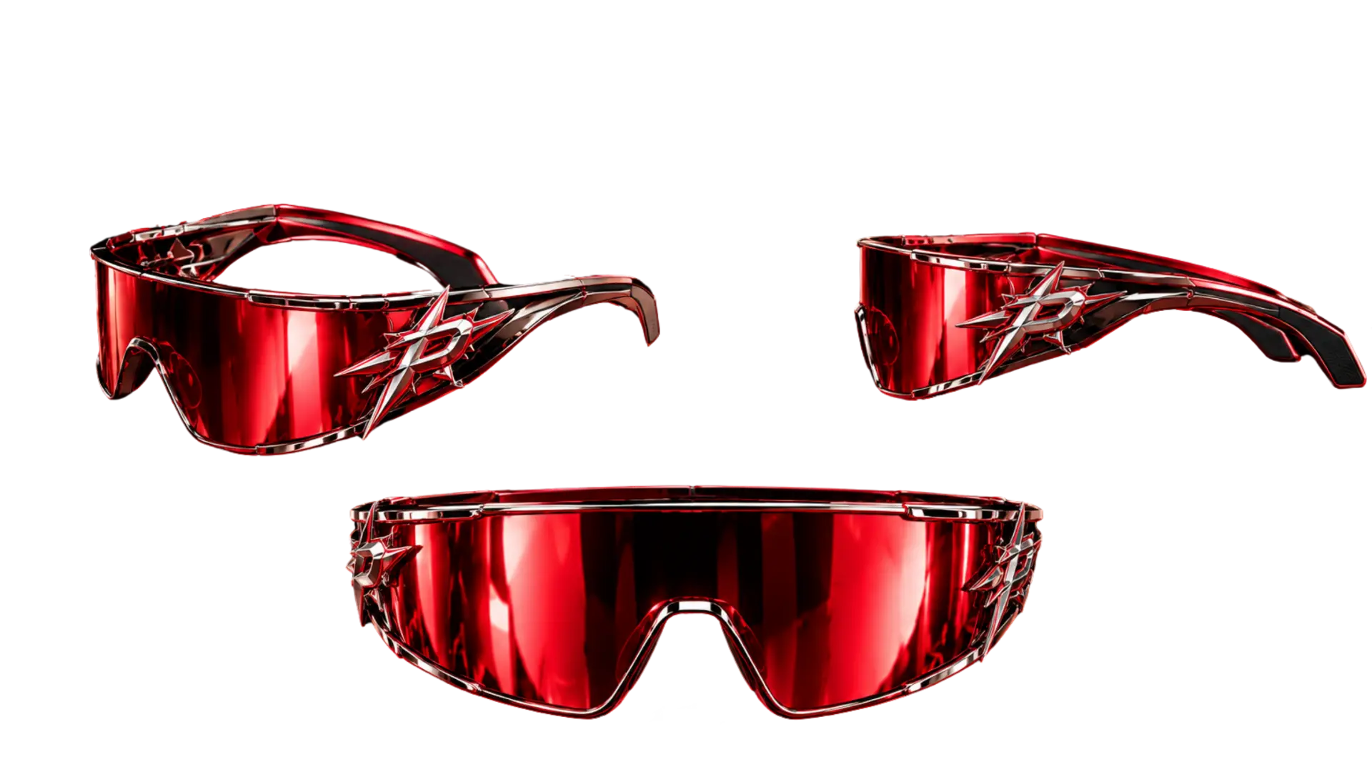 PARRANLAND VISOR 01 red mirror eyewear in three views