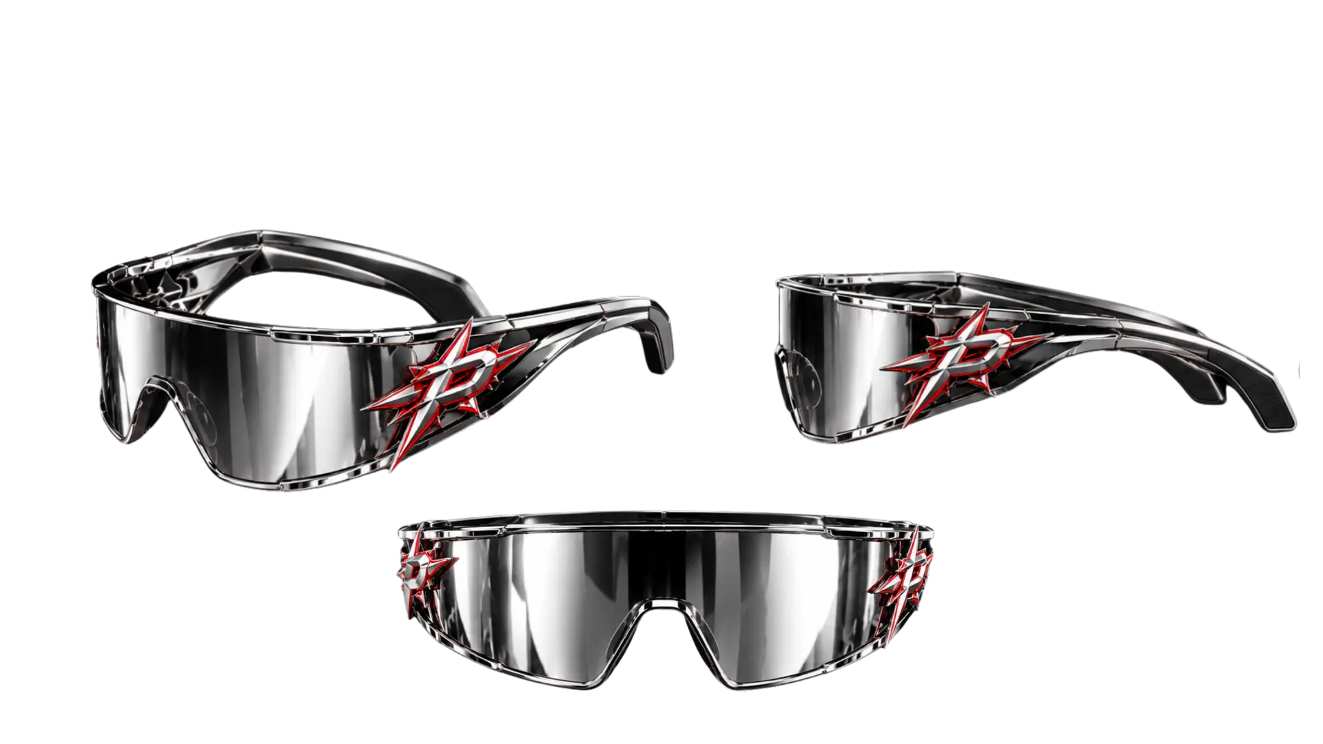 PARRANLAND VISOR 01 silver mirror eyewear in three views